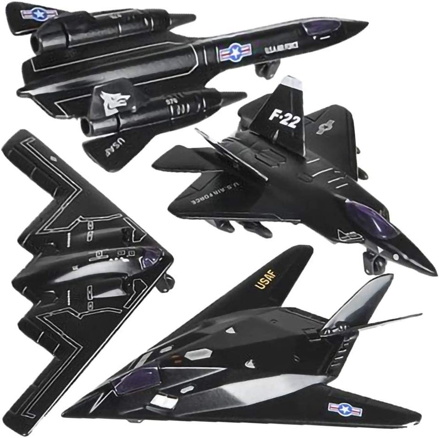 Diecast Stealth Bomber Toy Jets with Pullback Mechanism, Set of 4, Diecast Metal Jet Plane Fighter Toys for Boys, Air Force Military Cake Decorations, Aviation Party Favors
