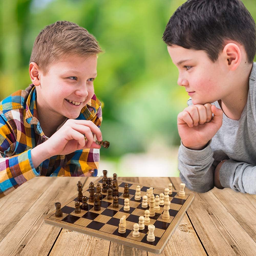 Gamie Wooden Chess Board Game, Wood Family Board Game for Game Night, Indoor Fun and Parties, Develops Logical Thinking and Strategy, Best Gift Idea for Kids