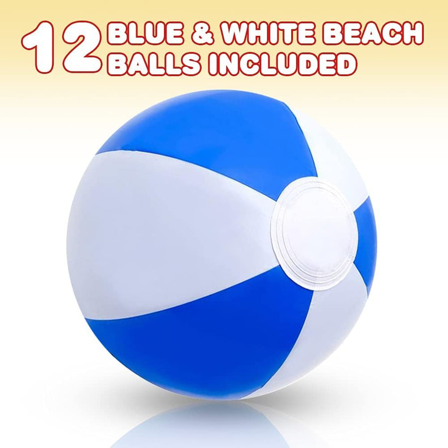 Blue & White Beach Balls for Kids, Pack of 12, Inflatable Summer Toys for Boys and Girls, Decorations for Hawaiian, Beach, and Pool Party, Beach Ball Party Favors