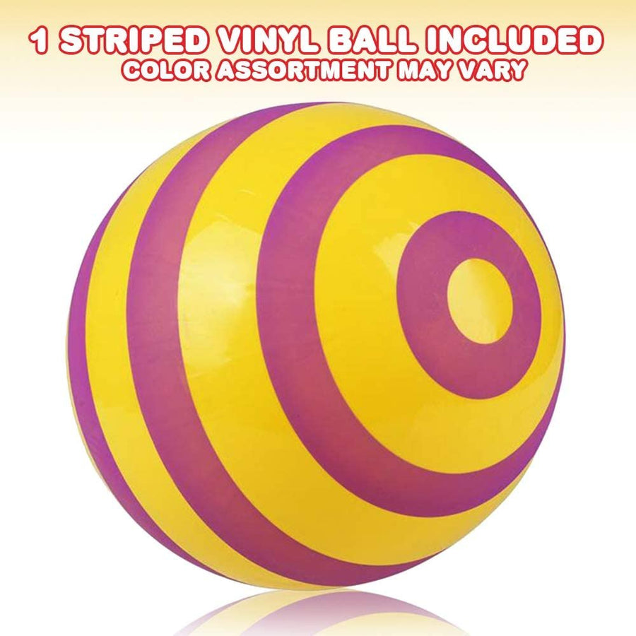 Striped Vinyl Playground Ball for Kids, Bouncy 15" Kick Ball for Backyard, Park, and Beach Outdoor Fun, Beautiful Colors, Durable Outside Play Toys for Boys and Girls - Sold Deflated