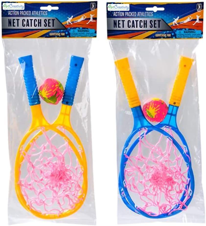 Net Catch Game, Set of 2, Each Set with 2 Nets and 1 Ball, Ball Catcher Pool Toys for Kids, Fun Summer Water Games for Children, Outdoor Game for Swimming Pool, Beach, Yard or Lake