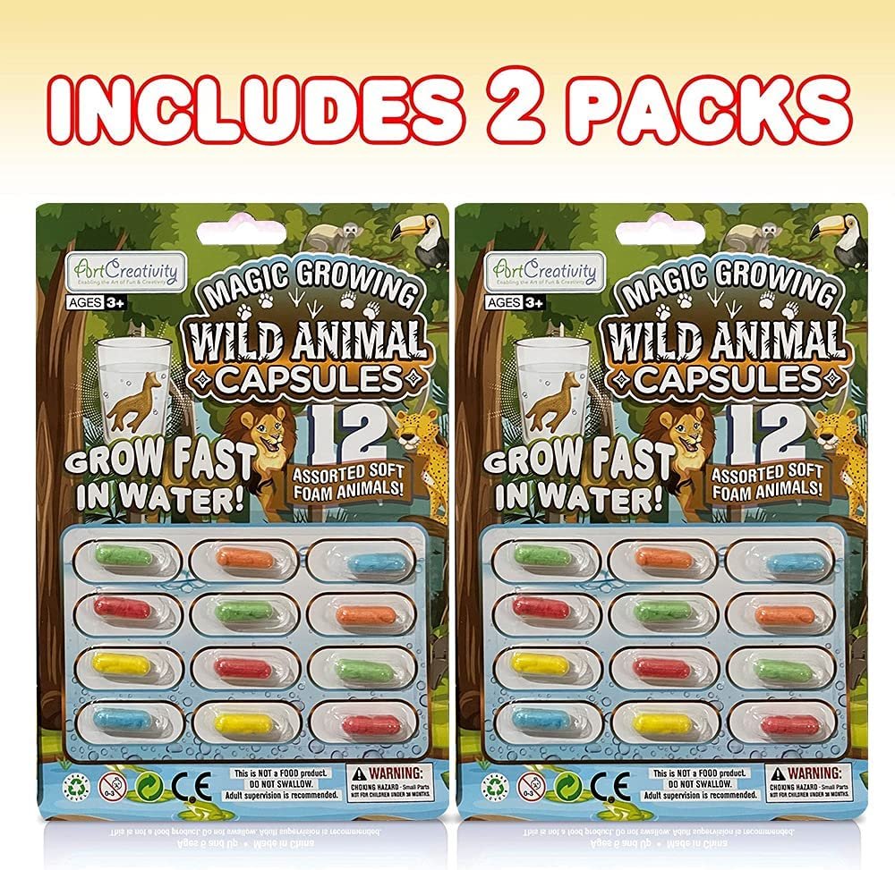 Magic Growing Animal Capsules, Grow in Water, 2 Packs with 12 Expanding Animal Capsules Each, Cute Color Variety, Kids’ Birthday Party Favors, Contest Prize or Gift Idea