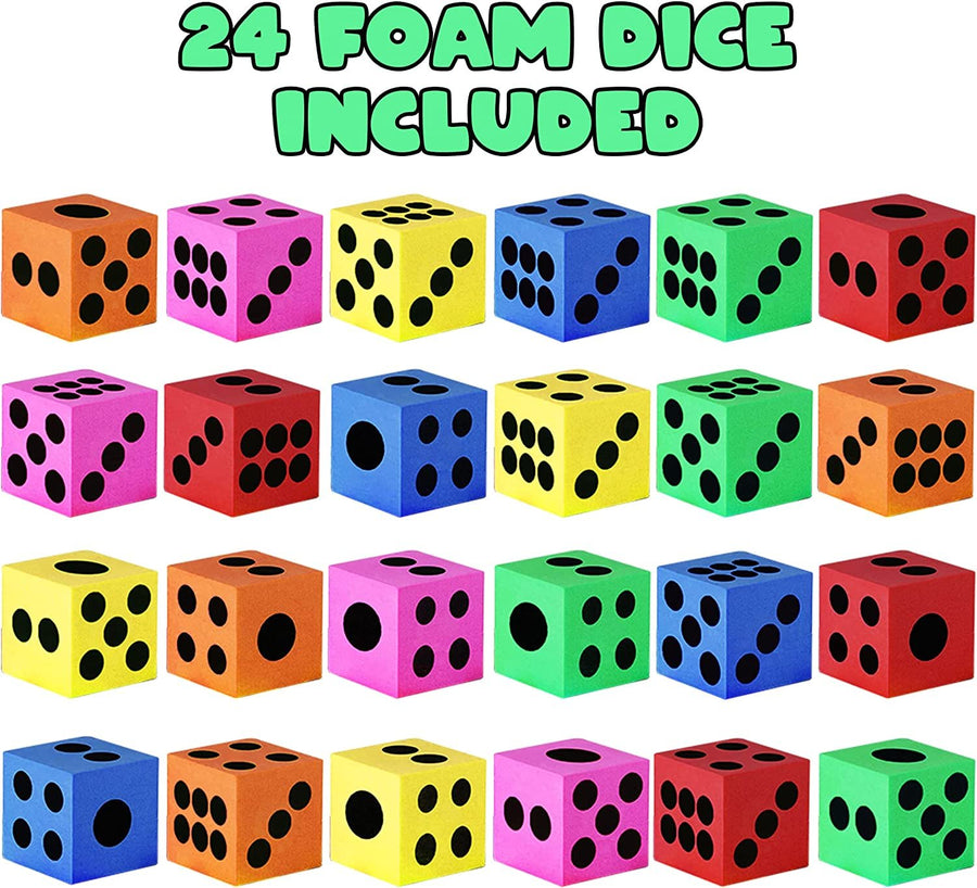 Colored Foam Dice Set - Pack of 24 - 1.5"es Big - Colorful Dice Set - Six Assorted Colors - Fun Playing Games - Great Gift for Kids
