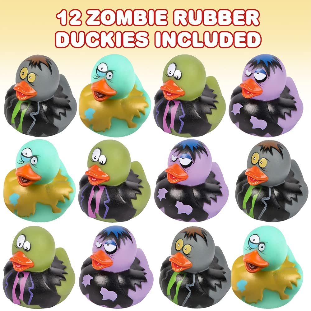 2" Zombie Rubber Duckies for Kids, Pack of 12, Variety of Designs and Colors, Trick or Treat Supplies, Goodie Bag Fillers, Party Favors, Halloween Themed Bathtub Toys