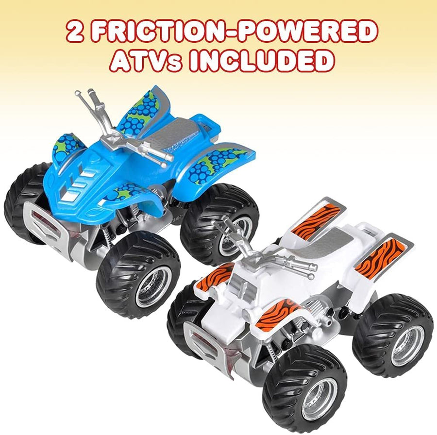 Land & Sea Friction ATV Set, Set of 2, Push n Go Toy Cars with Fun Designs, Cool Birthday Party Favors for Kids, Pretend Play Gifts for Boys and Girls