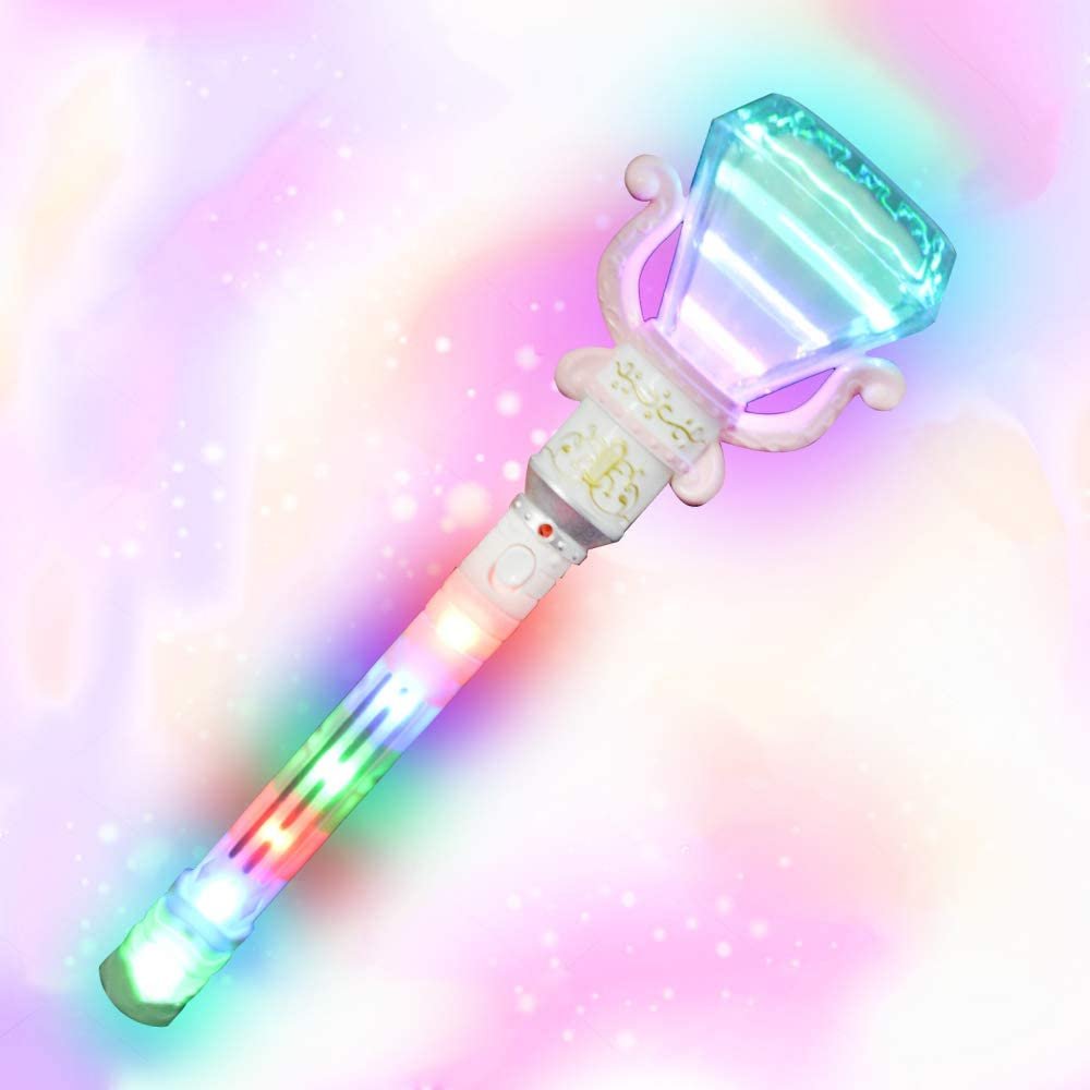 Multi-Color Spinning Diamond Wand with LED Handle, 13.5" Light Up Princess Wand for Kids, Fun Pretend Play Prop, Kid Party Favor, Birthday Gift Toy for Boys & Girls - Colors May Vary