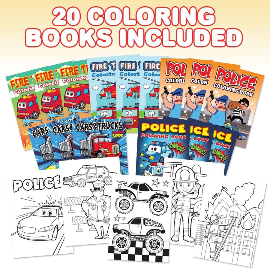 Police & Firefighter Coloring Books for Kids, Bulk Set of 20, 5 x 7" Small Color Booklets in Assorted Designs, Fun Birthday Party Favors, Educational Art Gifts for Boys and Girls