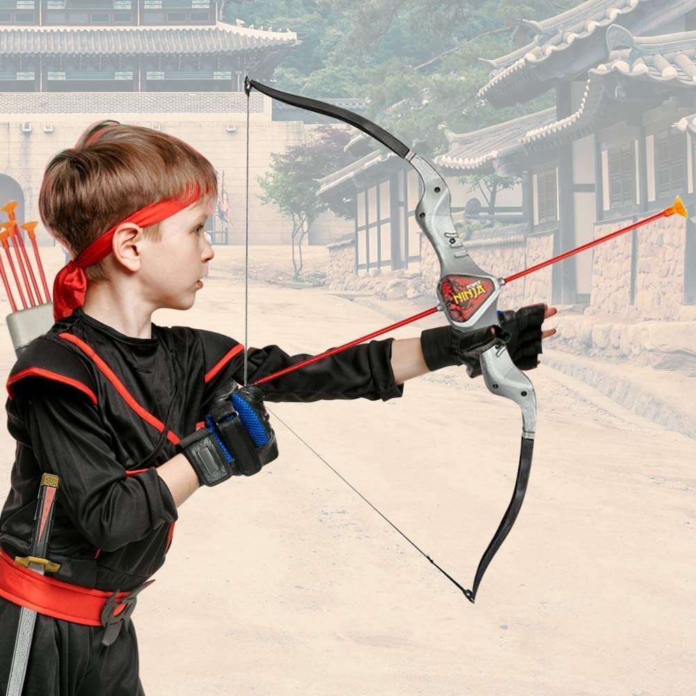 Ninja Toys Weapon Kit for Kids, 10 Piece Set, Includes Sword, Bow, Arrows, Quiver, and Throwing Stars, Ninja Costume Accessories for Boys and Girls, Great Gift Idea