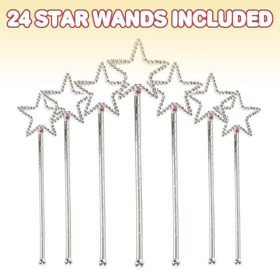 Sparkly Star Wands, Bulk Pack of 24, Princess Party Favors for Girls and Boys, 7.5" Magic Toy Wands with Rhinestones, Princess Costume Dress-Up Accessories for Children