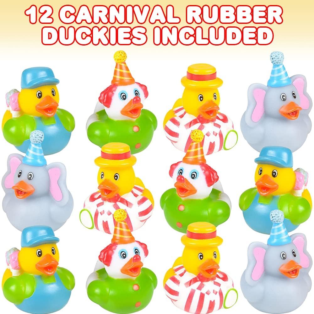Carnival Rubber Duckies for Kids, Pack of 12 Cute Duck Bathtub Pool Toys, Fun Carnival Supplies, Birthday Party Favors for Boys and Girls