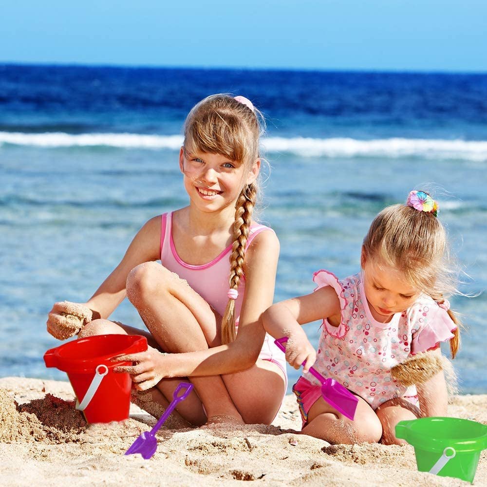Beach Sand Pail and Shovel Set, Includes 2 Sand Shovels and 2 Buckets, Fun Summer Beach Sand Toys, Sandcastle Building Toys, Practical Gift, Party Favor and Prize- Colors May Vary