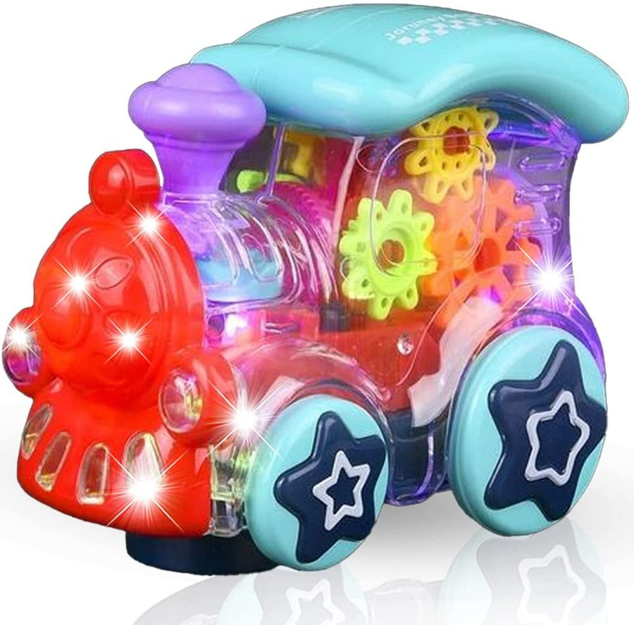Light Up Transparent Toy Train for Kids, 1PC, Bump and Go Toy Car with Colorful Moving Gears, Music, and LED Effects, Fun Educational Toy for Kids, Great Birthday Gift Idea