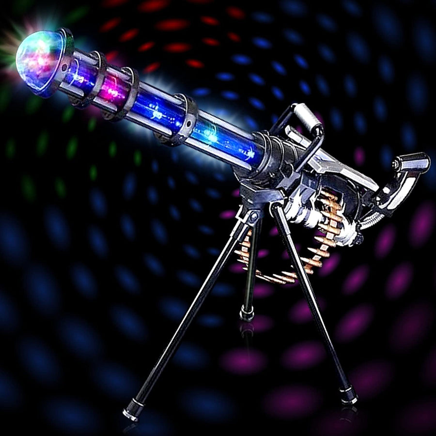 Light Up Rotary Machine Toy Gun with Tripod Stand Rotating Barrel, LED and Sound Effects - 23" Pretend Play Military Rifle - Batteries Included - Great Gift for Boys and Girls
