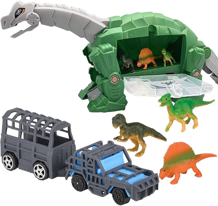 Brachiosaurus Dino Transporter with Sound, Kids’ Dinosaur Playset with 1 Transporter, 3 Dinosaur Figurines, and 2 Dino Vehicles, Dinosaur Gifts and Décor for Boys and Girls Room