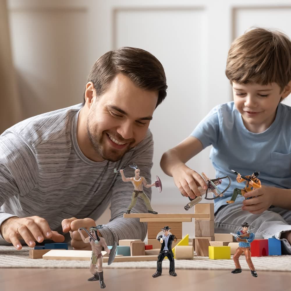 Cowboy and Indian Action Figures, Set of 12, Free-Standing Cowboys and Indians Toys with Realistic Details, Western Party Decorations and Cake Toppers, Western Party Favors for Kids