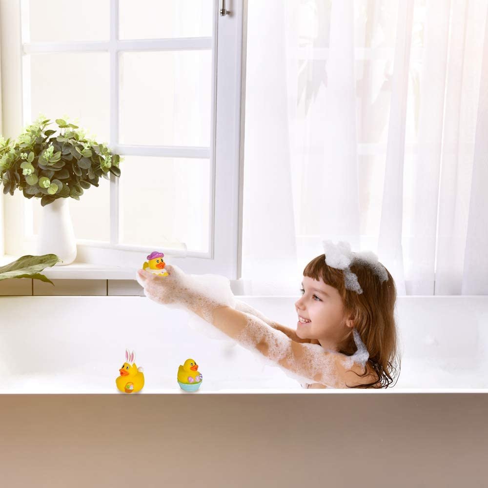 2.5" Assorted Easter Rubber Duckies for Kids, Pack of 12, Mini Duck Surprise Toys for Filling Easter Eggs, Easter Party Favors, Egg Hunt Supplies, Easter Themed Bath Tub Toys