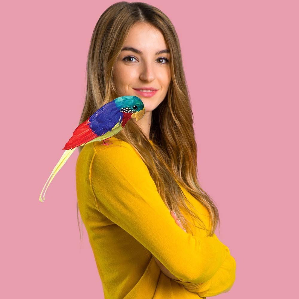 11" Parrot, Realistic Parrot Party Decoration with Lifelike Feathers, Artificial Parrot Bird for Tropical Party and Home Décor, Feathered Parrot on Shoulder Prop for Pirate Costume