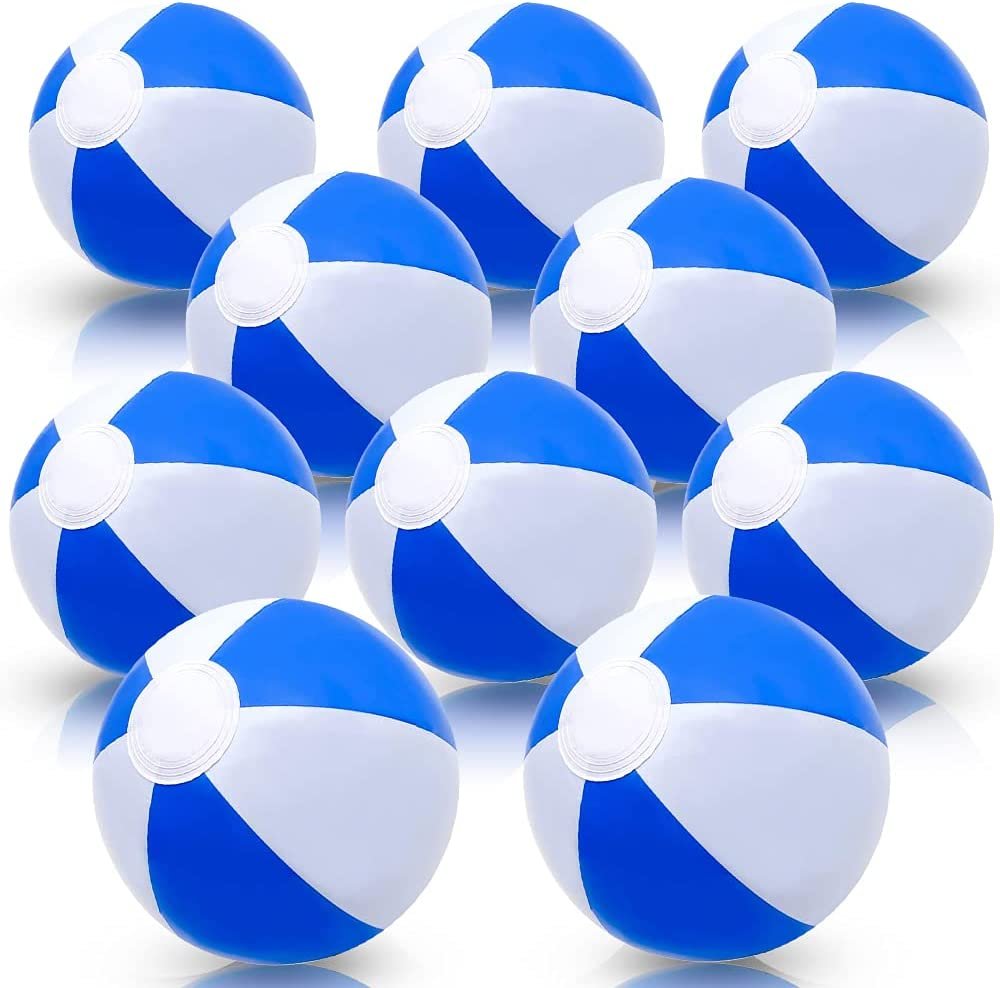 16" Blue & White Beach Balls for Kids, Pack of 12, Inflatable Summer Toys for Boys and Girls, Decorations for Hawaiian, Beach, and Pool Party, Beach Ball Party Favors