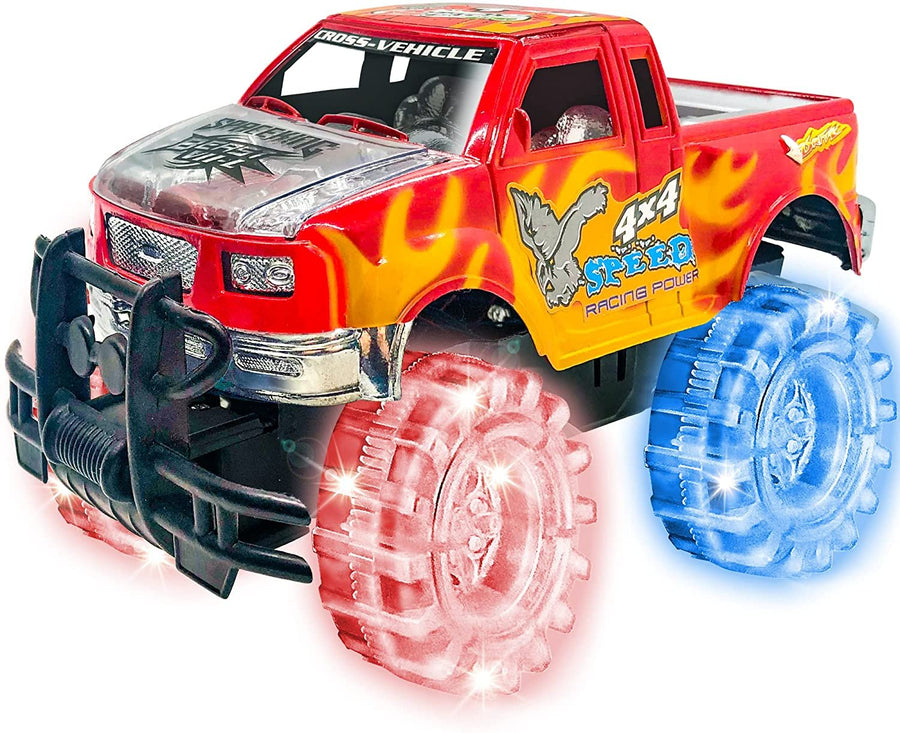 Light Up Red Monster Truck, 1 Piece, 8" Monster Truck Toy with Flashing LED Tires & Batteries, Push n Go Car Toys for Kids, Fun Gift for Boys & Girls Ages 3 & Up…