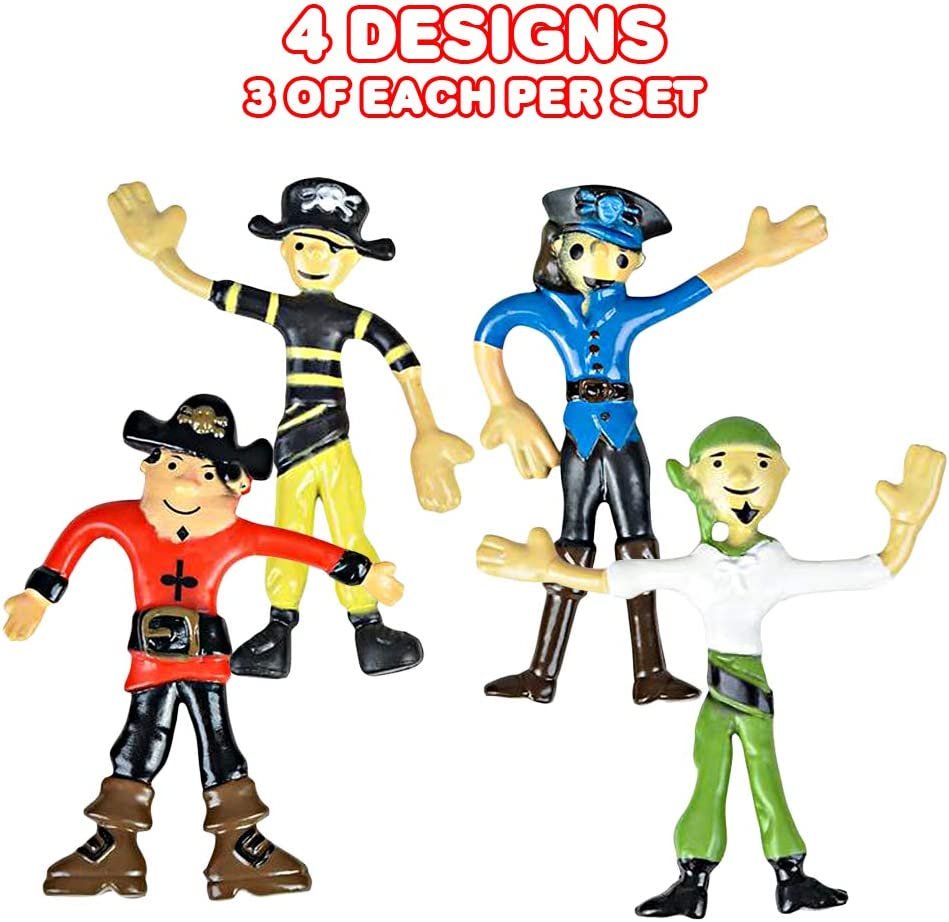 Bendable Pirate Figures, Set of 12 Flexible Men, Birthday Party Favors for Boys and Girls, Stress Relief Fidget Toys for Kids and Adults, Goody Bag Stuffers, Piñata Fillers