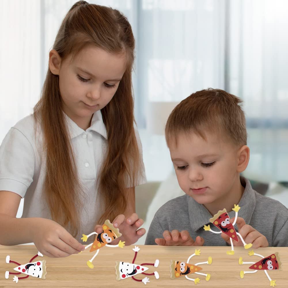 Bendable Pizza Figures, Set of 12, Bendable Toys for Kids, Pizza Party Favors for Boys and Girls, Stress Relief Fidget Toys for Kids, Goodie Bag Stuffers, and Pinata Fillers