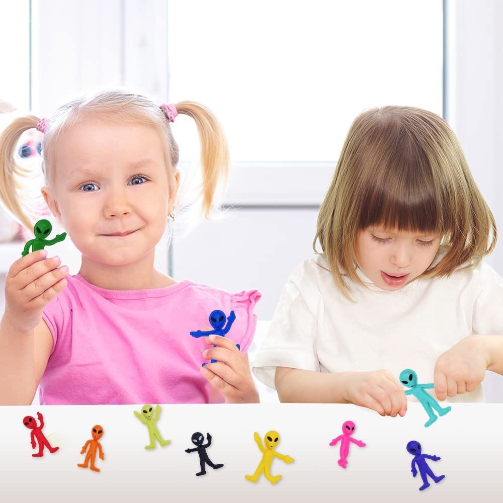 Bendable Alien Figures, Set of 12, Bendable Alien Toys for Kids, Alien Party Favors for Boys and Girls, Stress Relief Fidget Toys for Kids, Goodie Bag Stuffers, and Pinata Fillers