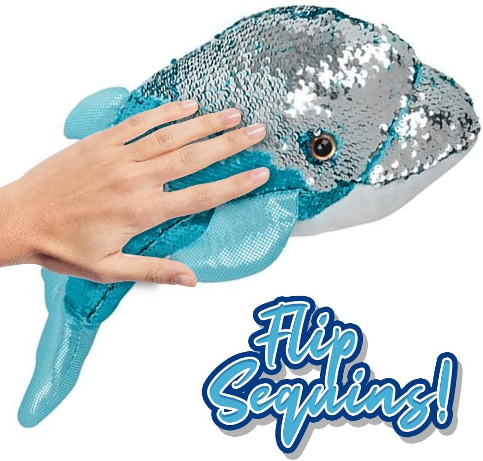 Flip Sequin Dolphin Plush Toy, 1PC, Soft Stuffed Dolphin with Color Changing Sequins, Cute Home and Nursery Animal Decorations, Calming Fidget Toy for Girls and Boys, 18"es