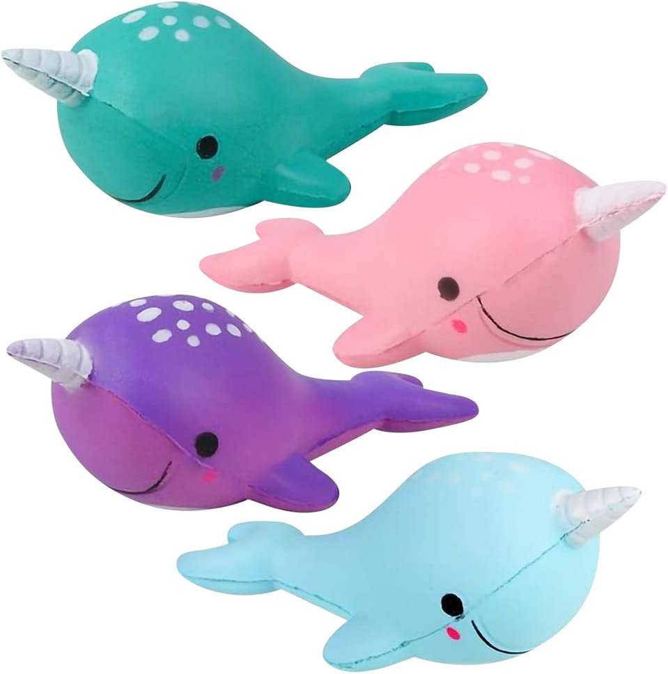 Squeezy Narwhals, Set of 4, Scented Slow Rising Stress Relief Toys