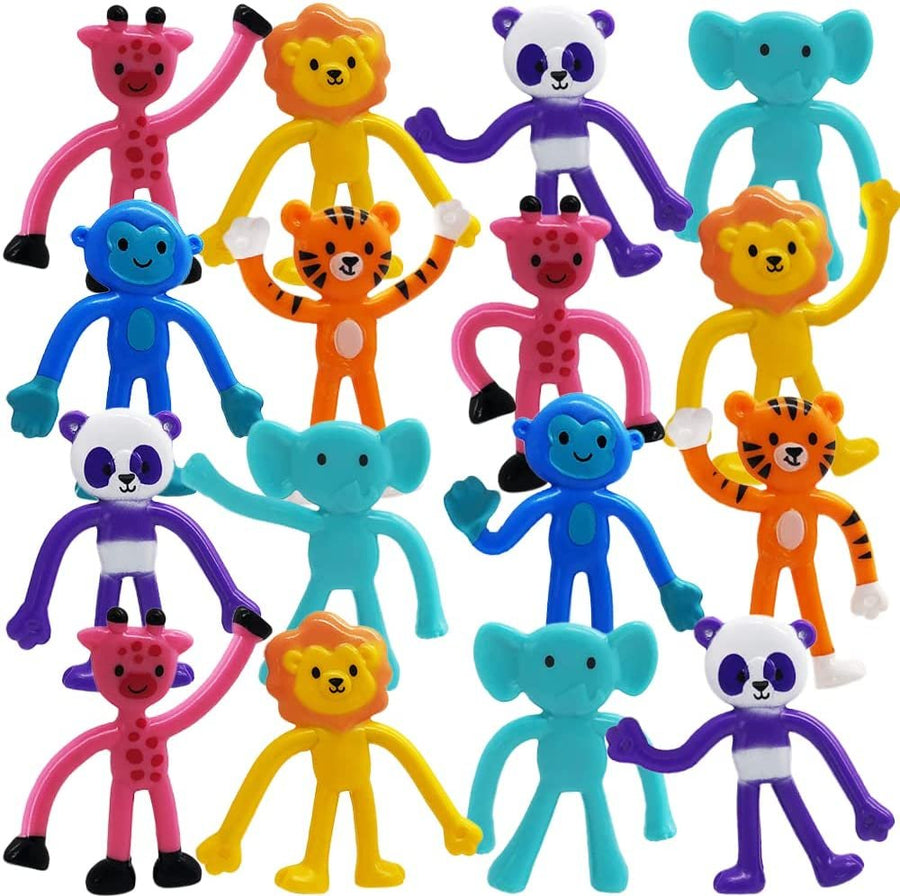 Mini Bendable Zoo Animals, Set of 48, Stress Relief Animal Toys for Kids in Panda, Tiger, Giraffe, Monkey, Elephant and Lion Designs, Zoo Birthday Party Favors and Safari Party Supplies