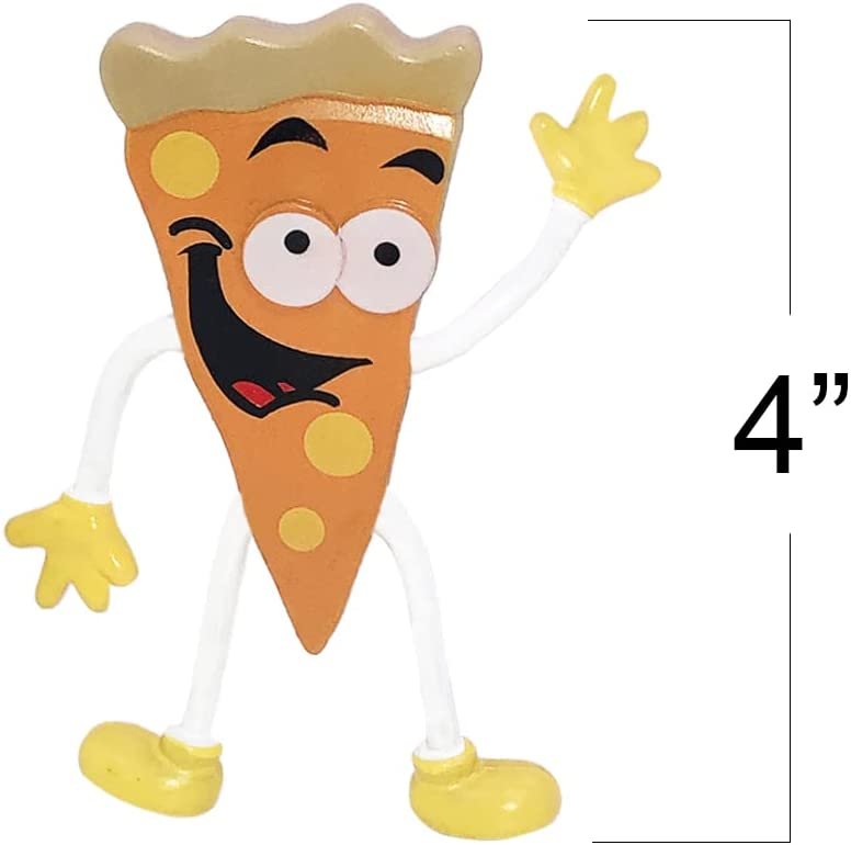Bendable Pizza Figures, Set of 12, Bendable Toys for Kids, Pizza Party Favors for Boys and Girls, Stress Relief Fidget Toys for Kids, Goodie Bag Stuffers, and Pinata Fillers