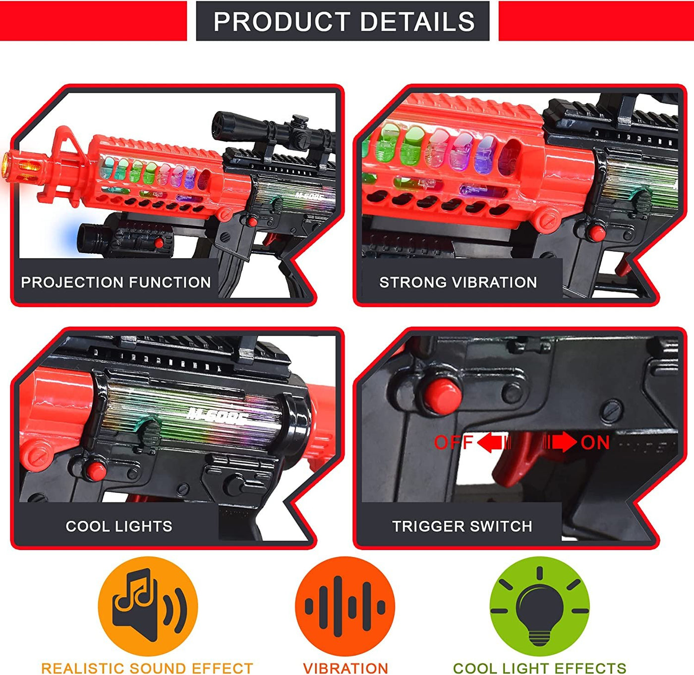 Artcreativty Toy Rifle Vibrating Toy Guns for Boys, 13.25" Light Up Fake Gun with Sounds, Immersive Vibration, and Batteries Included, Military Toy Machine Gun, Toy Guns for Boys 8-12