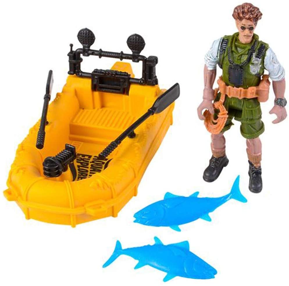 Small Aquatic Play Set for Kids, Cool Playset with Action Figure, Floating  Boat, and 2 Fish, Fun Bathtub Toys for Kids, Great Birthday Gift for