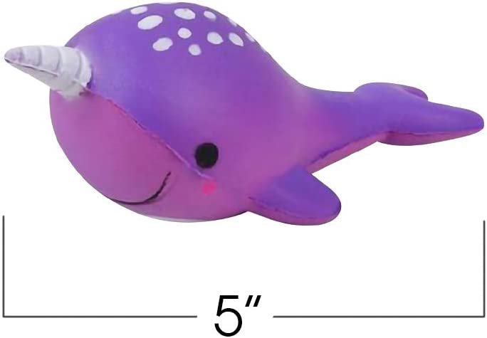 Squeezy Narwhals, Set of 4, Scented Slow Rising Stress Relief Toys for Kids, Squeezable Narwhale Birthday Party Favors and Goodie Bag Fillers, 4 Cute Colors