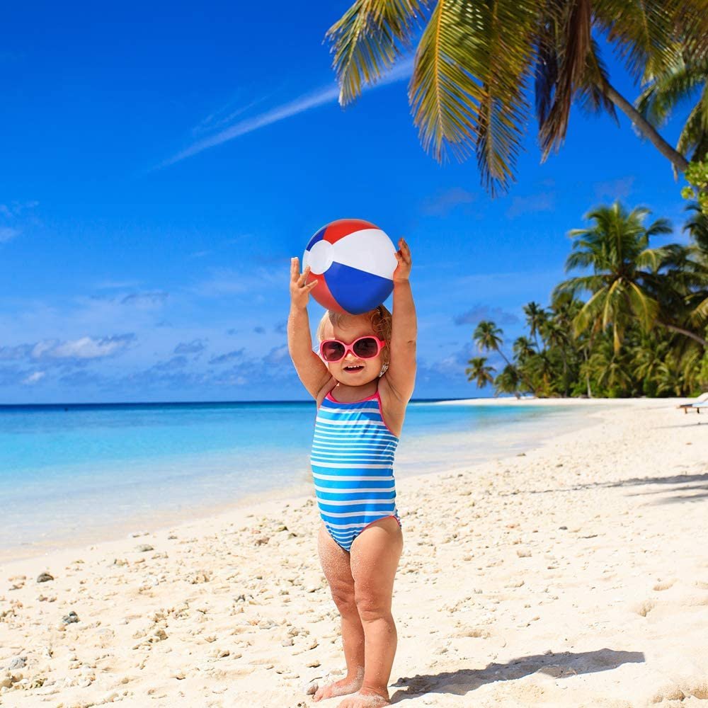 8" Colorful Inflatable Beach Balls - Pack of 12 - Patriotic Red, White and Blue - Floating Bouncing Balls for Pools - Fun Party Favor and Gift