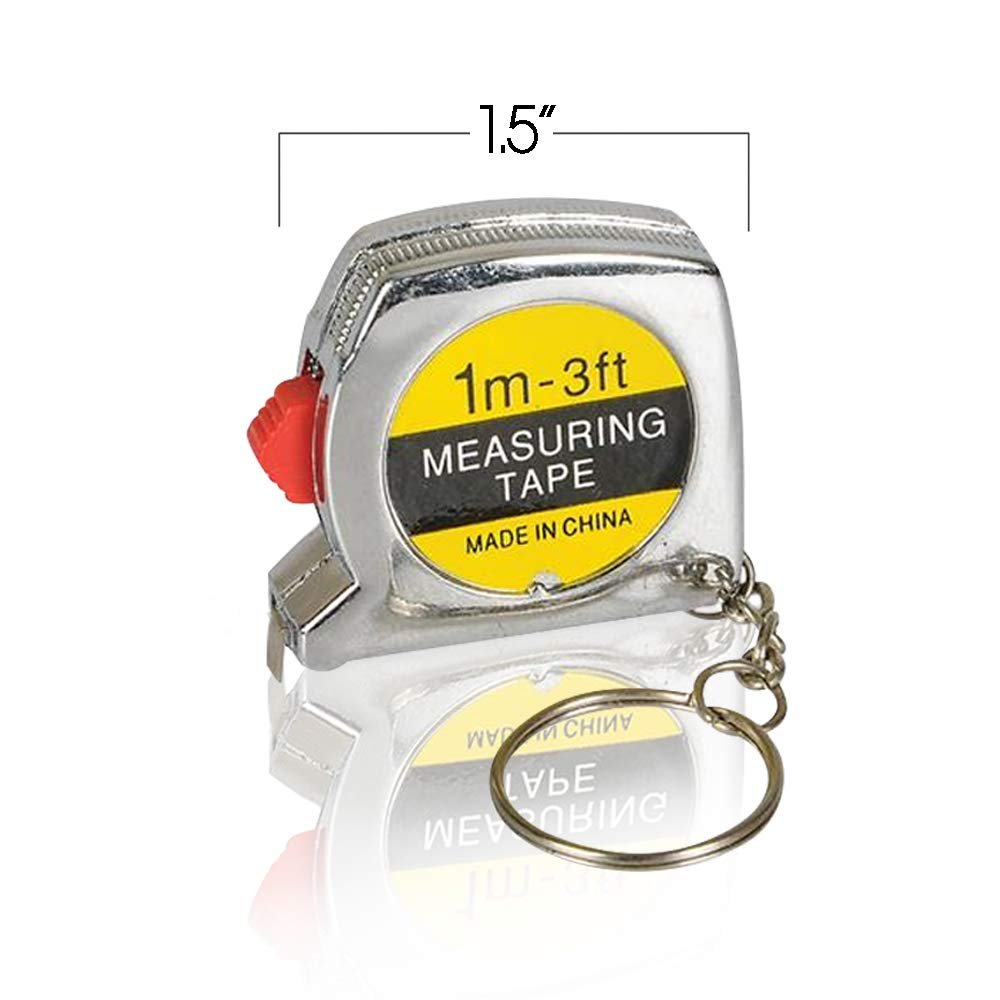 1.5" Tape Measure Keychains for Kids and Adults - Set of 6 - Functional Mini Tape Measures with Stable Slide Lock - Birthday Party Favors, Goody Bag Fillers, Prize for Boys and Girls