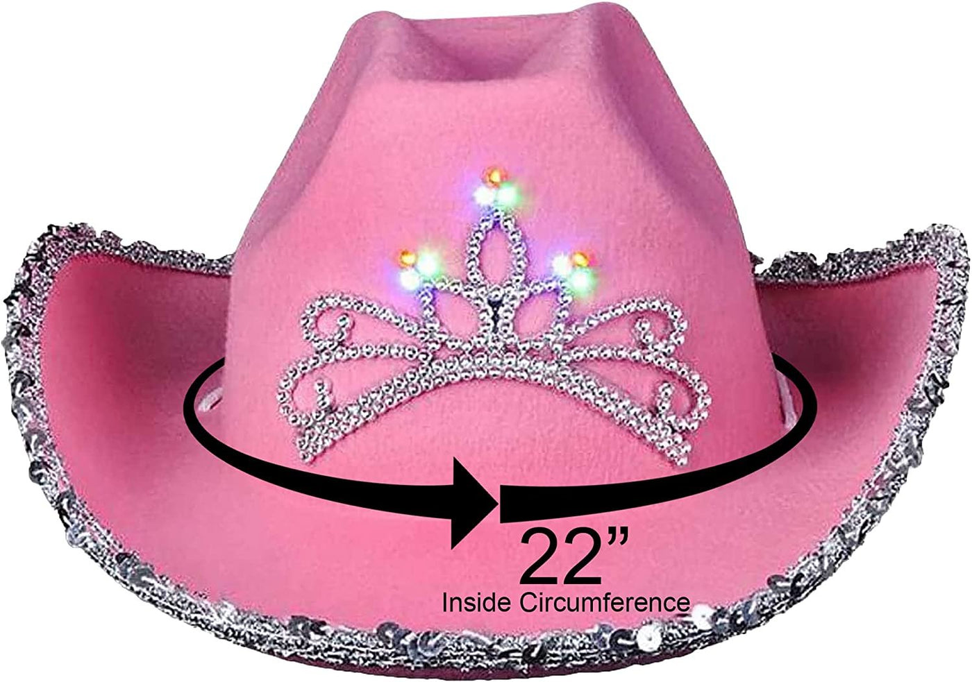 Light-Up Pink Cowboy Hat for Girls - Sparkly Cowgirl Hat with Sequins and a Dazzling LED Tiara - Cute Cowgirl Birthday Party Hat for Girls - Fun Shiny Cowgirl Costume Accessory
