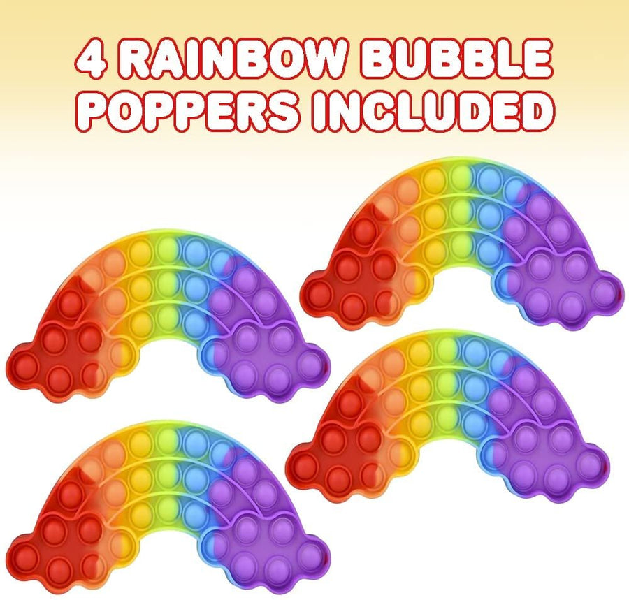 Rainbow Bubble Poppers, Set of 4, Pop It Sensory Fidget Toys, Stress Relief Toys for Boys & Girls, Silicone Push Pop Toys for Kids, Cool Birthday Party Favors & Goodie Bag Fillers