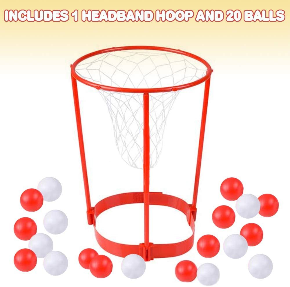 Head Hoop Basketball Party Game for Kids and Adults - Adjustable Basket Net Headband with 20 Balls - Fun Gift for Birthday, Party Dress Up, Carnival Ball Game for Boys & Girls