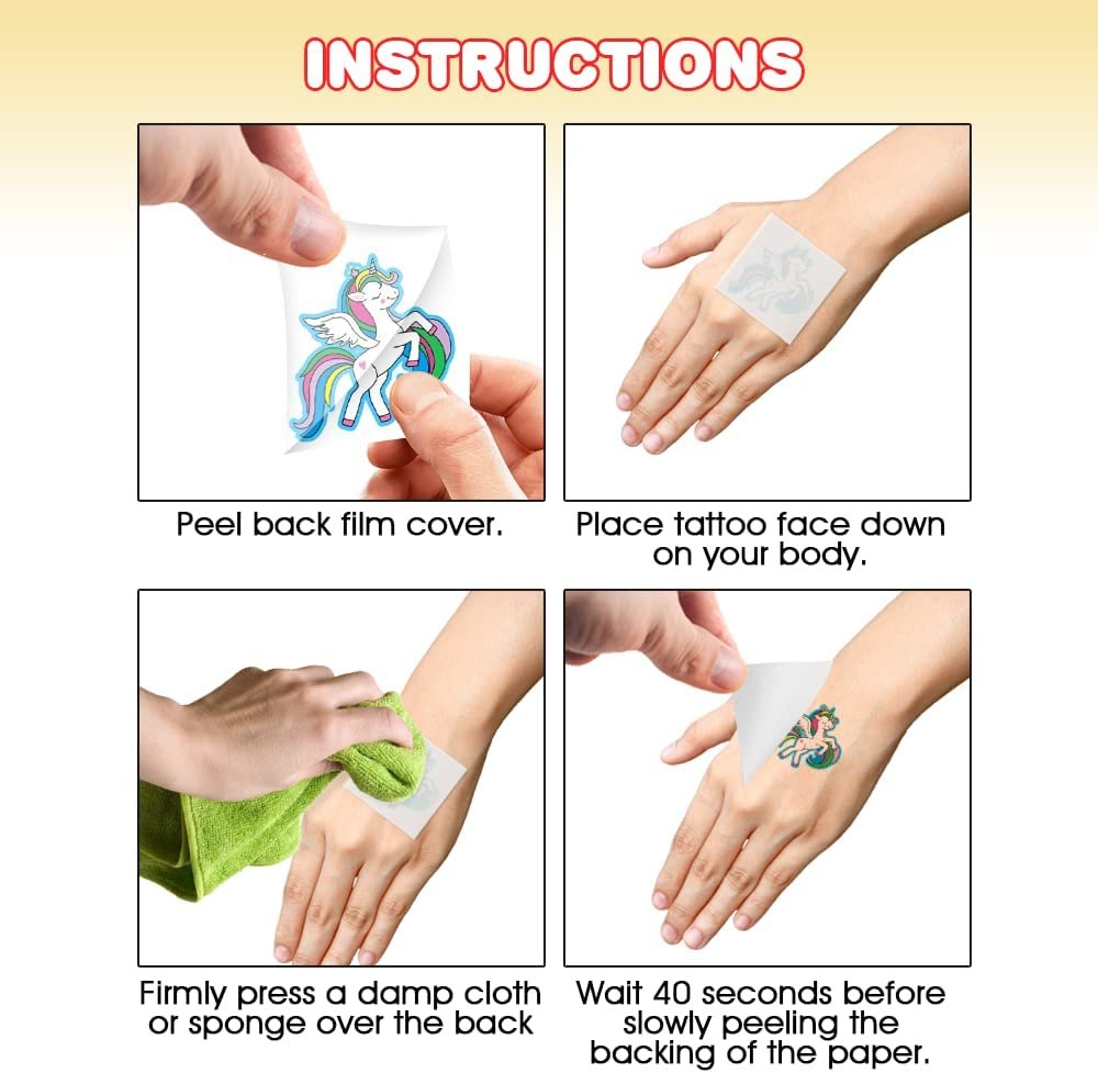 Unicorn Temporary Tattoos for Kids, Assorted Non-Toxic 2" Tats - Bulk Pack of 144