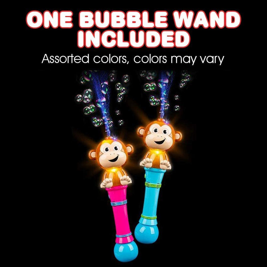 Light Up Monkey Bubble Blower Wand - 12" Illuminating Bubble Blower with Thrilling LED Effects, Batteries and Bubble Fluid Included, Great Gift Idea, Party Favors - Assorted Colors