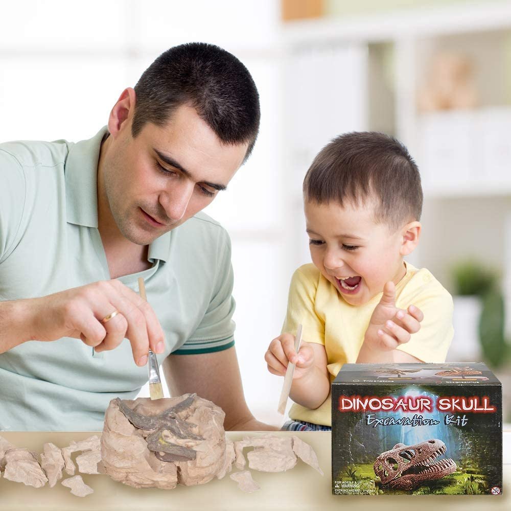 Dinosaur Excavation Kit for Kids, 5.5” Triceratops Skull Excavating Set with Fossil Digging Tools and Stand, Fun Science Activity Toy, Educational Dinosaur Gift for Boys and Girls