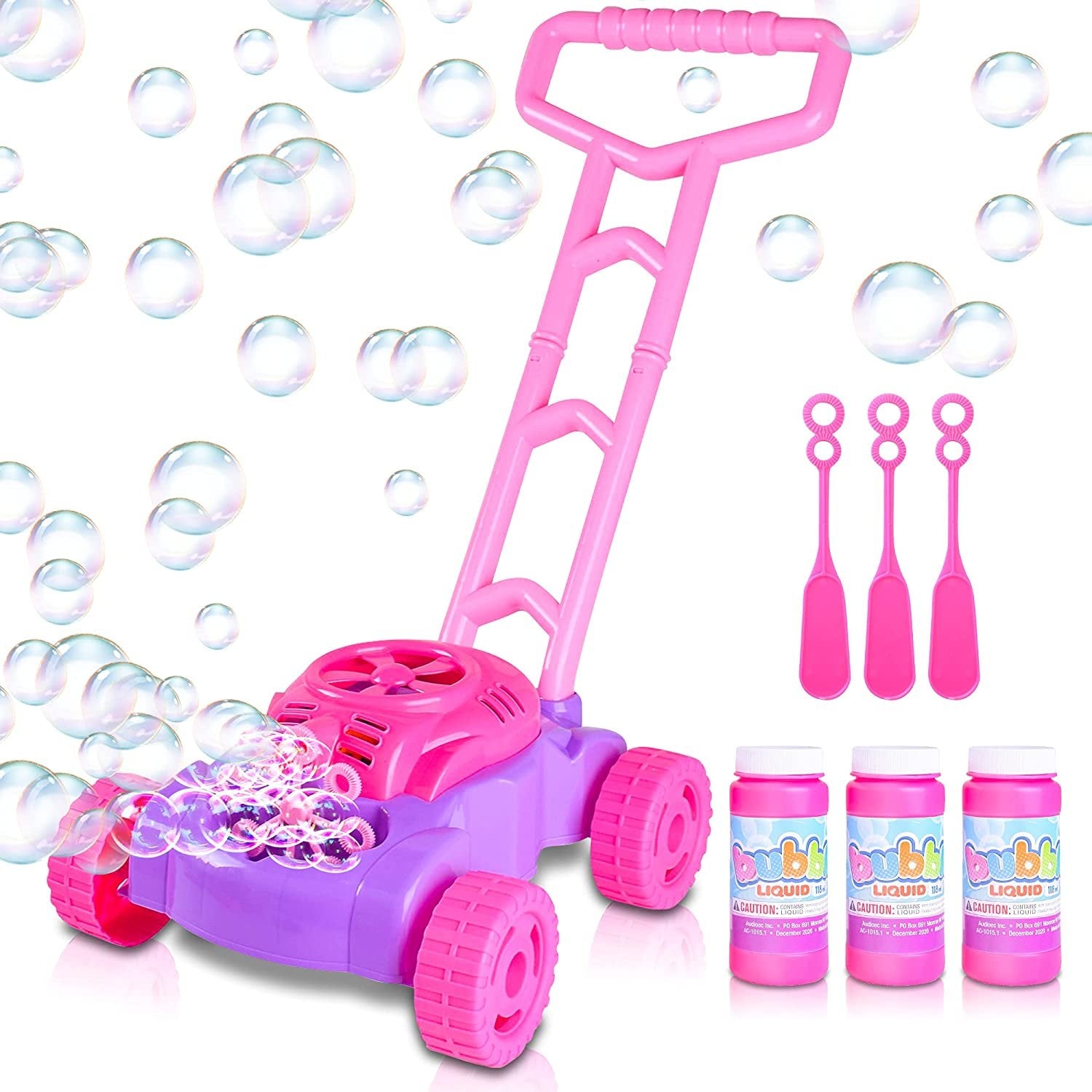 Bubble Lawn Mower for Kids, Electronic Outdoor Push Bubble Blower with Refills