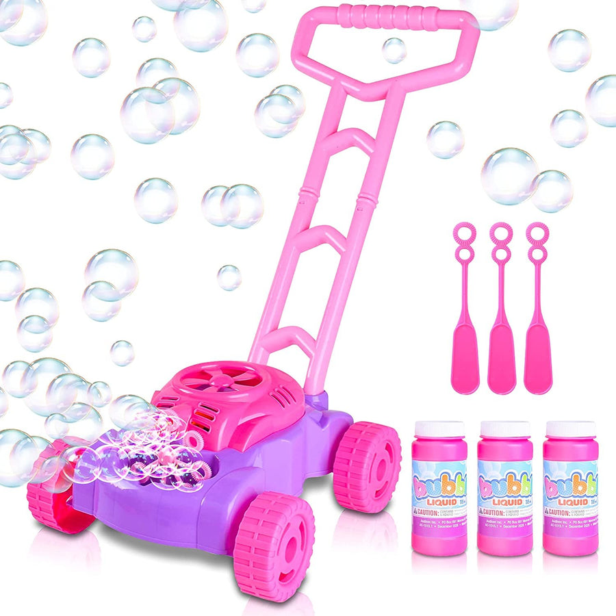 Bubble Lawn Mower for Kids, Electronic Outdoor Push Bubble Blower with Refills