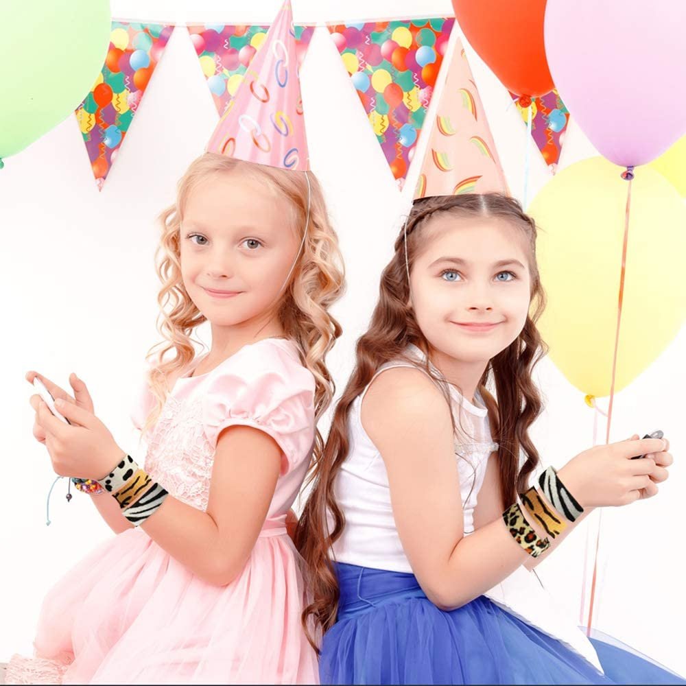 Animal Print Slap Bracelets for Kids, Set of 8, Assorted Slap Bands with Zebra, Cheetah, Tiger, and Cow Prints, Zoo, Safari, and Animal Birthday Party Favors and Goodie Bag Fillers