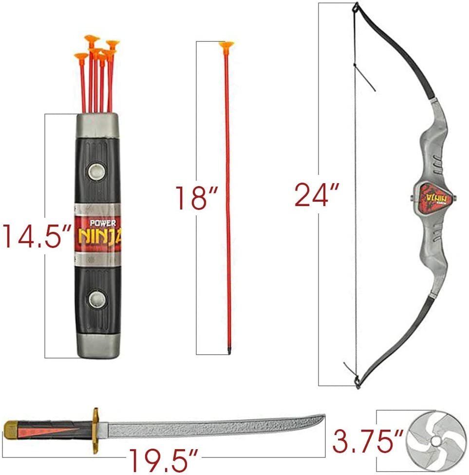 Ninja Toys Weapon Kit for Kids, 10 Piece Set, Includes Sword, Bow, Arrows, Quiver, and Throwing Stars, Ninja Costume Accessories for Boys and Girls, Great Gift Idea