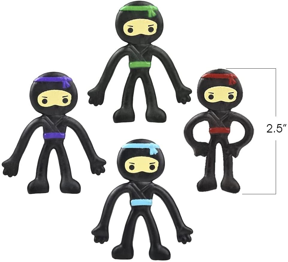 Mini Bendable Ninjas, Set of 48, Ninja Toys for Boys and Girls in 4 Assorted Colors, Great as Ninja Party Favors, Ninja Gifts for Kids, and Stress Relief Toys for Boys and Girls