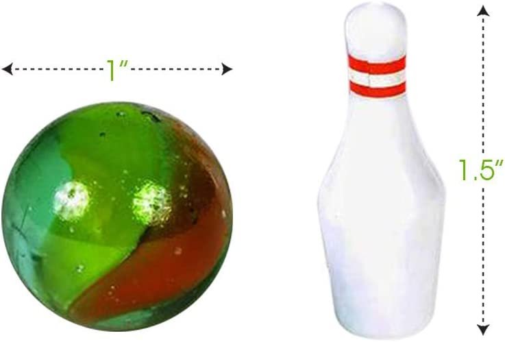 Mini Bowling Game, Set of 12, Each Set Includes 10 Miniature Pins and 1 Marble Bowling Ball, Tabletop Bowling Sets for Kids and Adults, Party Favors, Goodie Bag Fillers, and Small Prizes