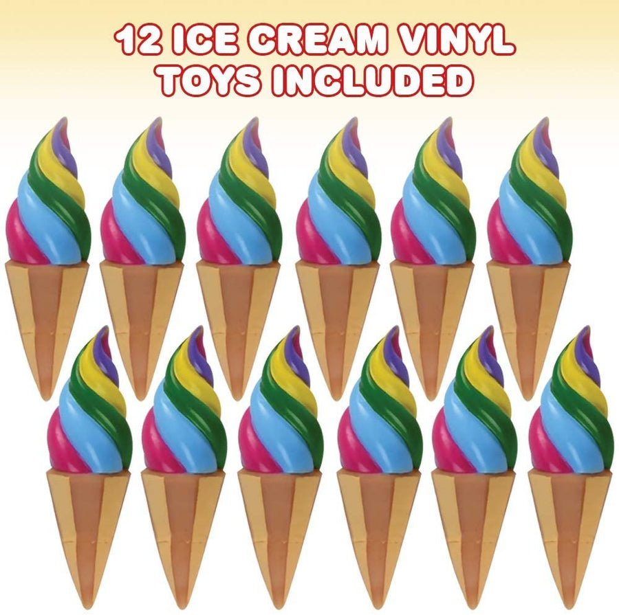 Ice Cream Vinyl Toys, Set of 12, Colorful Vinyl Ice Cream Cones for Kids, Party Favors for Boys and Girls, Party Dessert Table Decorations, Unique Bath Tub Toys for Children