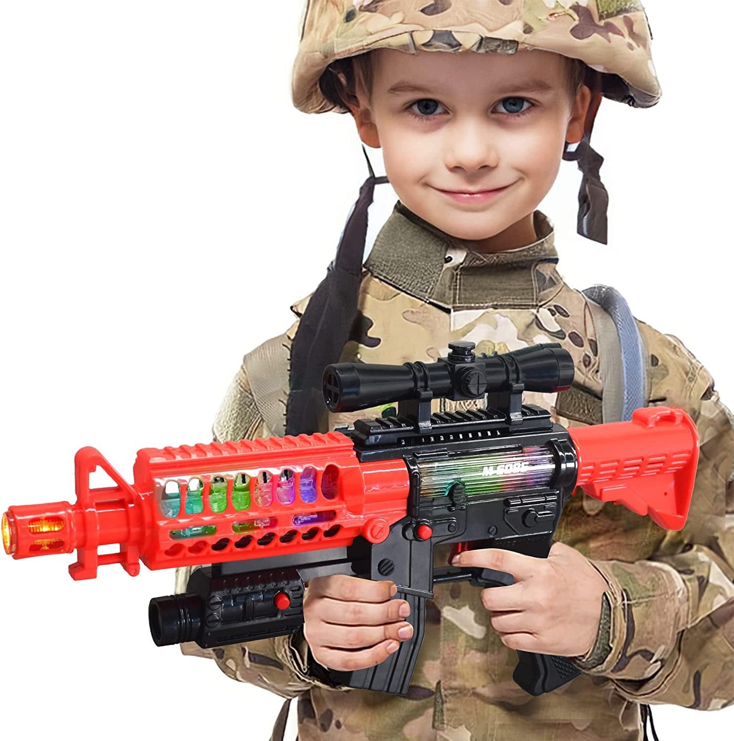 Artcreativty Toy Rifle Vibrating Toy Guns for Boys, 13.25" Light Up Fake Gun with Sounds, Immersive Vibration, and Batteries Included, Military Toy Machine Gun, Toy Guns for Boys 8-12