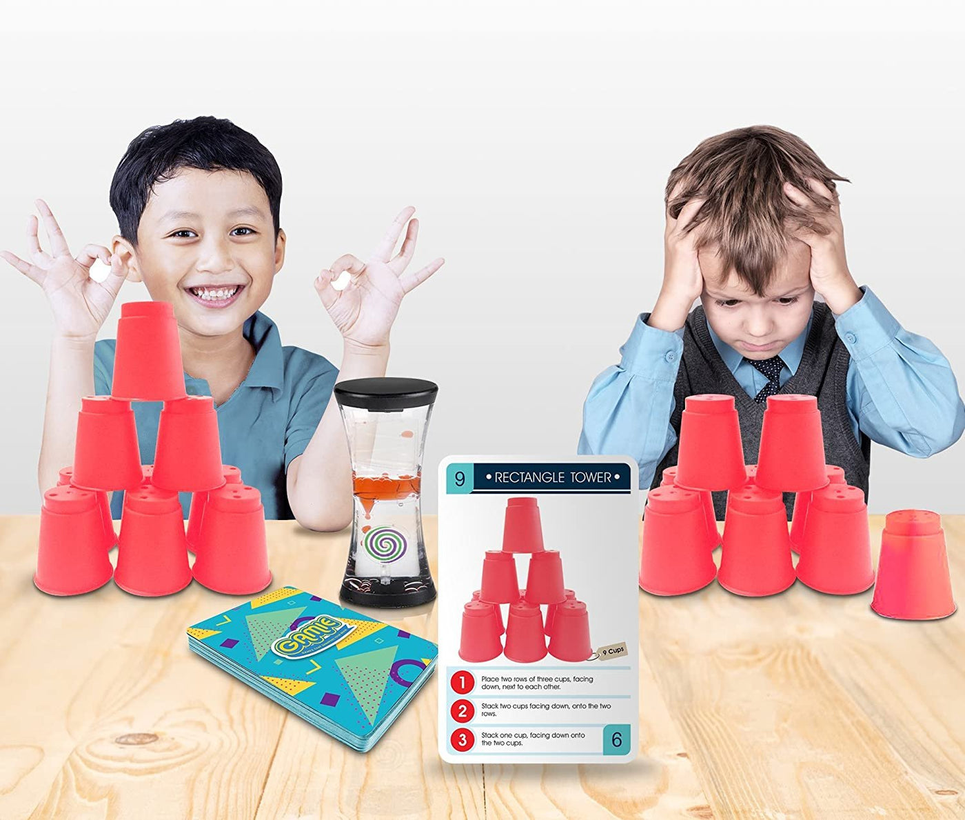 Stacking Cups Game with 18 Challenges & Water Timer, 24 Stacking Cups